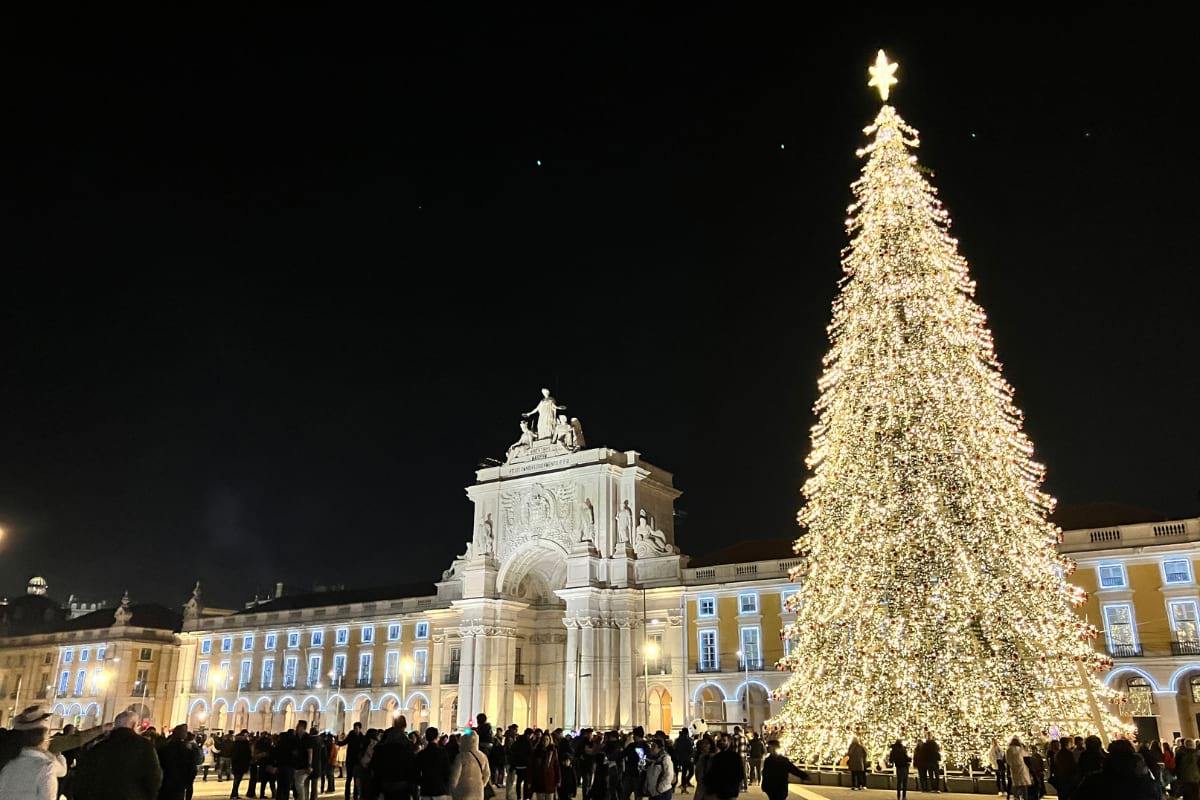 Praça do Comércio Christmas Lights and Tree in Lisbon