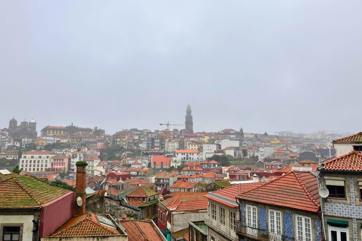 Misty November morning over the rooftops of Porto, Portugal