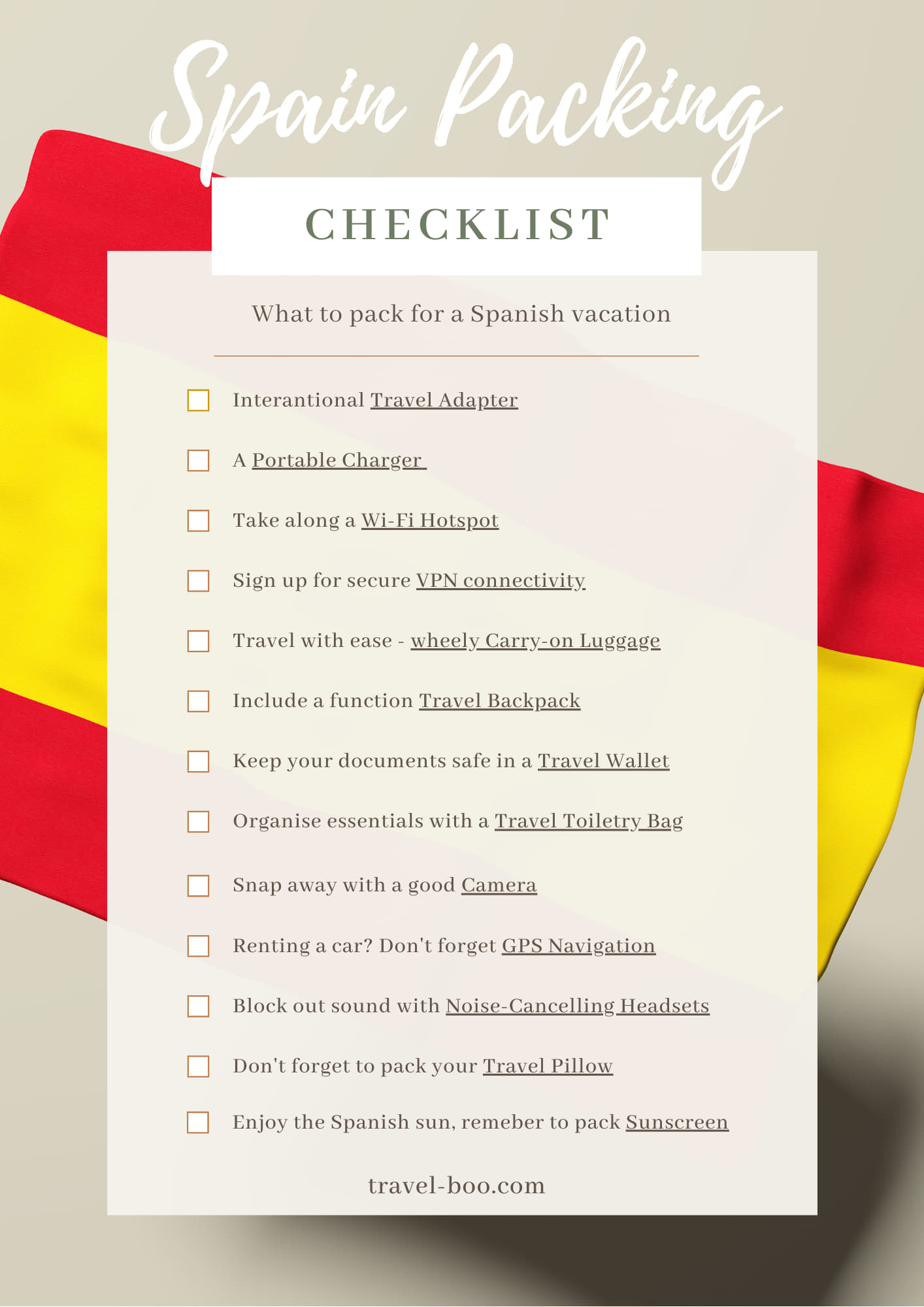 travel checklist for spain